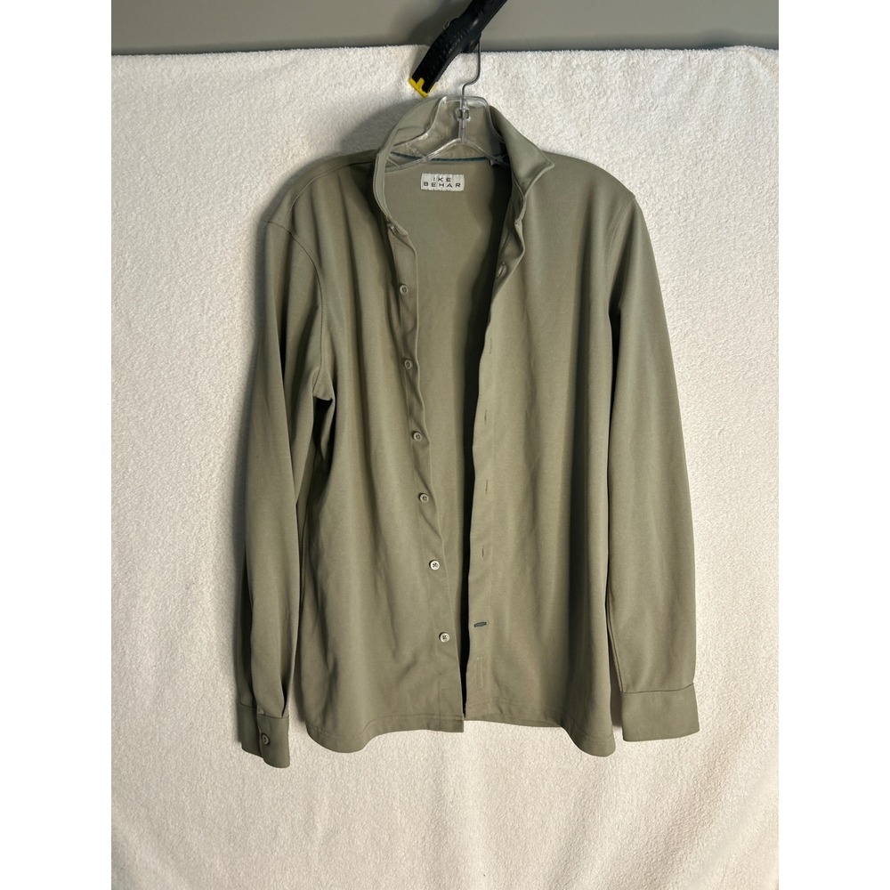 Ike Behar Mens Small Sage Green Pique Knit Long Sleeve Button Down Shirt Casual